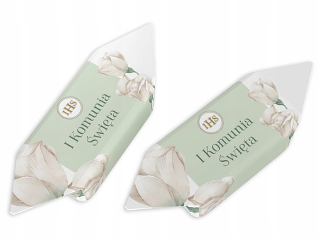 Krówki ciągutki na Pierwszą Komunię Świętą 1 kg zielony kwiatowy