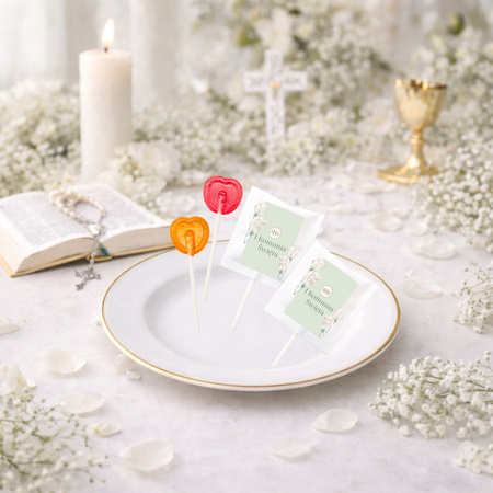 Lizaki na Pierwszą Komunię Świętą zielona kwiatowa kolekcja zestaw 50 szt