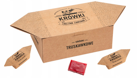 Krówki ciągutki truskawkowe w pudełku krówka 300g