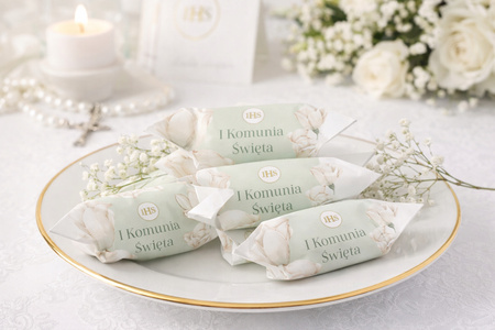 Krówki ciągutki na Pierwszą Komunię Świętą 1 kg zielony kwiatowy