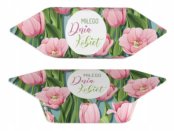 Krówki ciągutki na Dzień Kobiet 1kg Prezent Mleczne Tulipany niebieskie tło